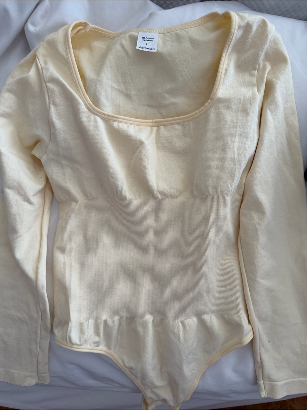 Long Sleeve Scoop Neck Bodysuit in Soft Yellow